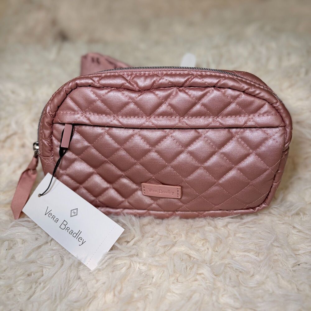 NWT Vera Bradley Rose Quartz Mini Belt Bag Pearlized Nylon Pink Quilted Purse